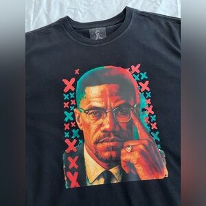 Malcolm X Focused Concentrate Deep Thought Red Green X Painting Men’s Black Tee